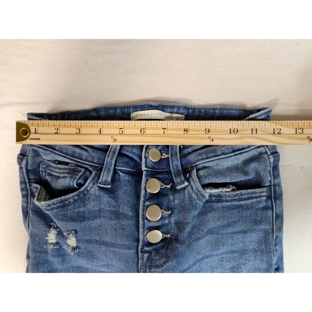 Altar'd State Distressed Skinny Jean Blue Button Fly High Rise T5069-F24 Size 24